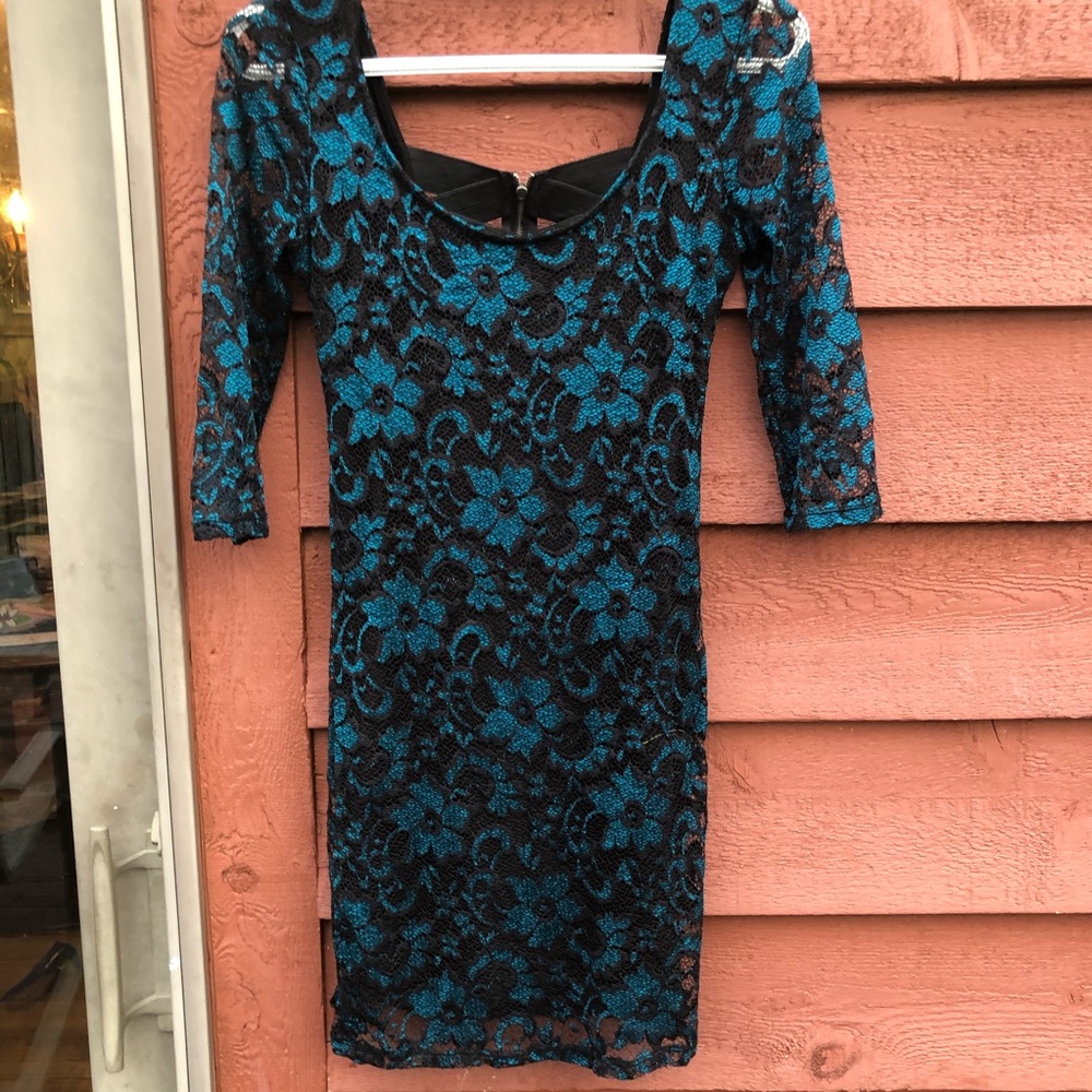 Dress Formal Teal Homecoming Lace - Picture 2 of 6